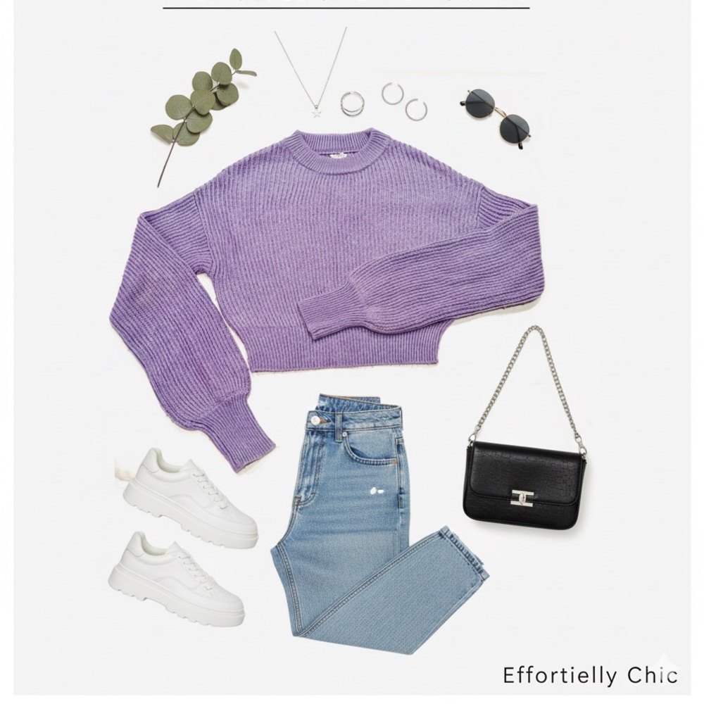 Garage Purple Ribbed Cropped Knit Sweater - Picture 2 of 7